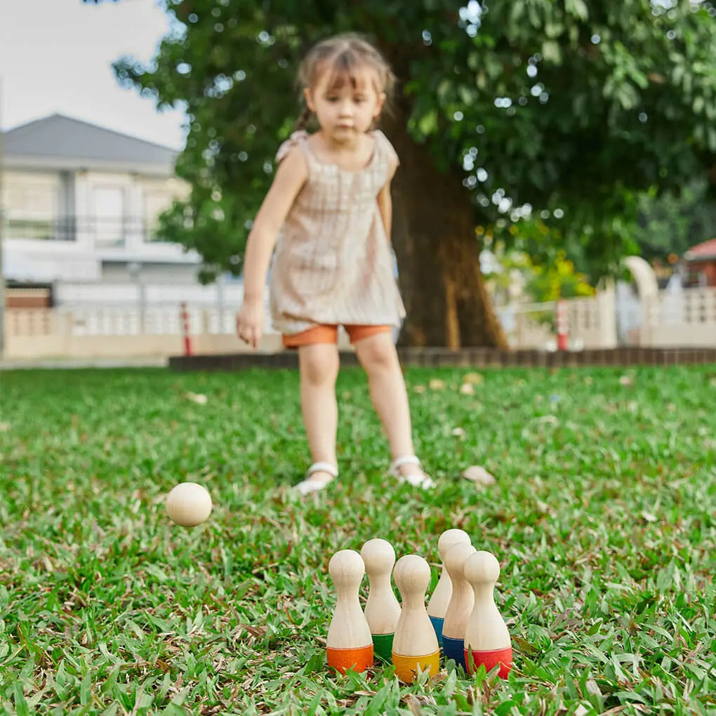 PlanToys Kinder Bowling Set aus Holz - Heldenspielzeug