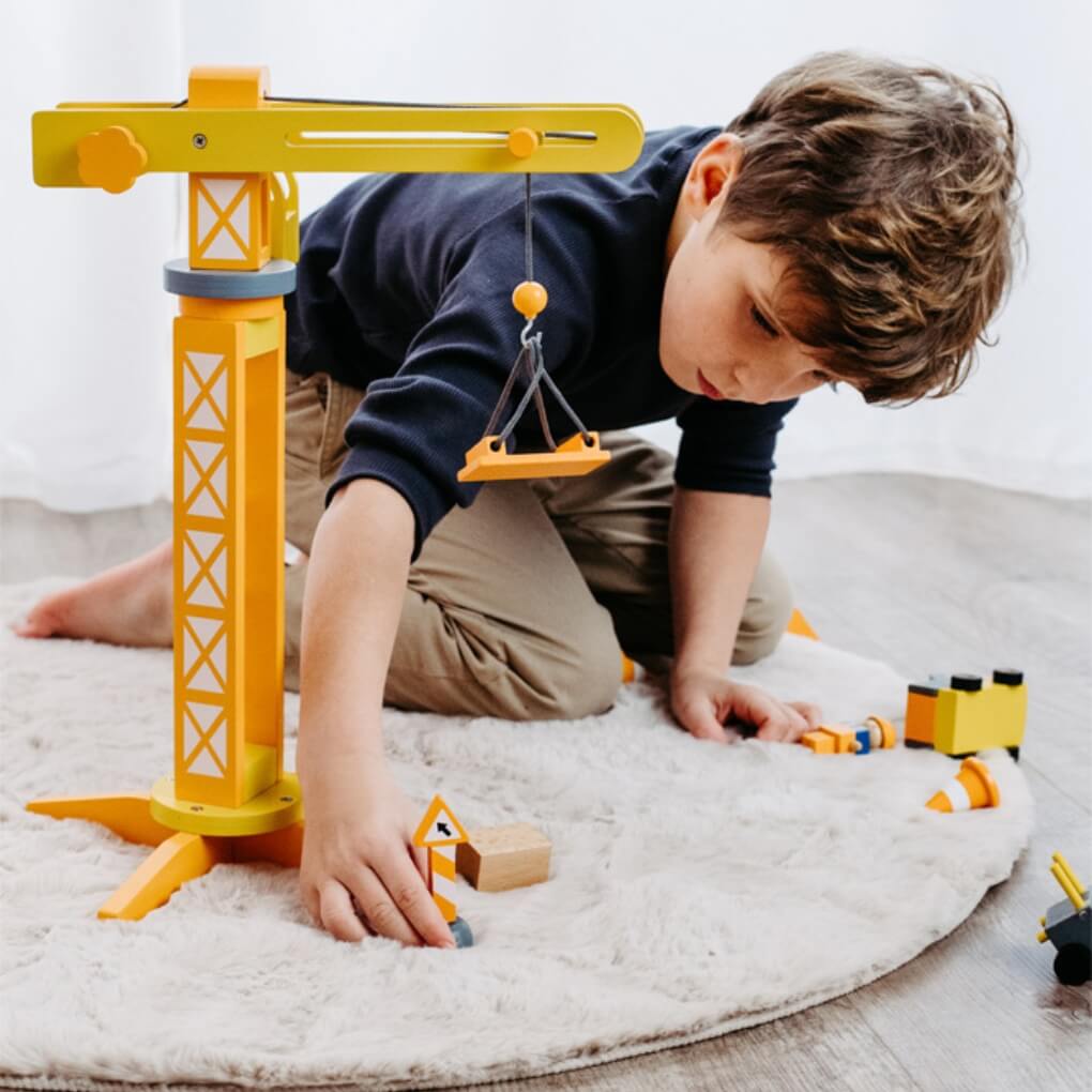 Small Foot Baukran mit Baustellenzubehör (13 Teile) - Heldenspielzeug
