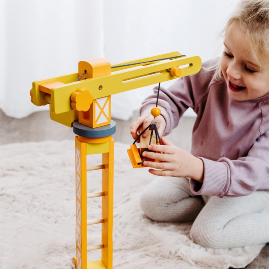 Small Foot Baukran mit Baustellenzubehör (13 Teile) - Heldenspielzeug
