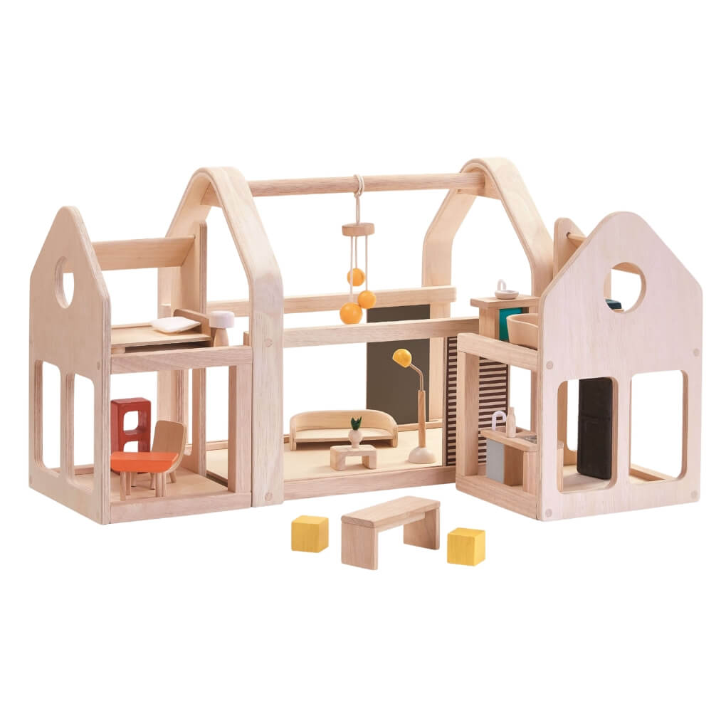PlanToys Puppenhaus Möbliert zum Mitnehmen - Heldenspielzeug