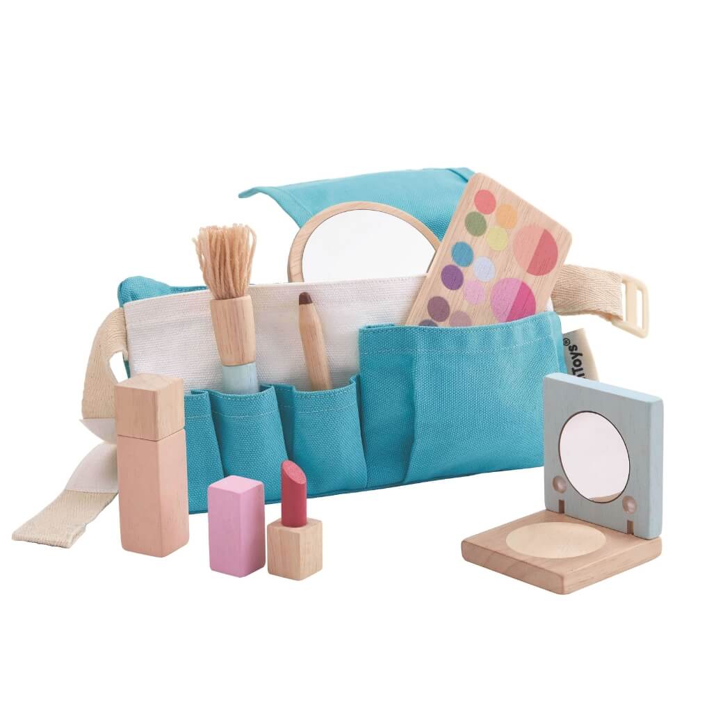 PlanToys Kinder Schminktasche aus Holz Makeup Spielset (8 Teile) - Heldenspielzeug