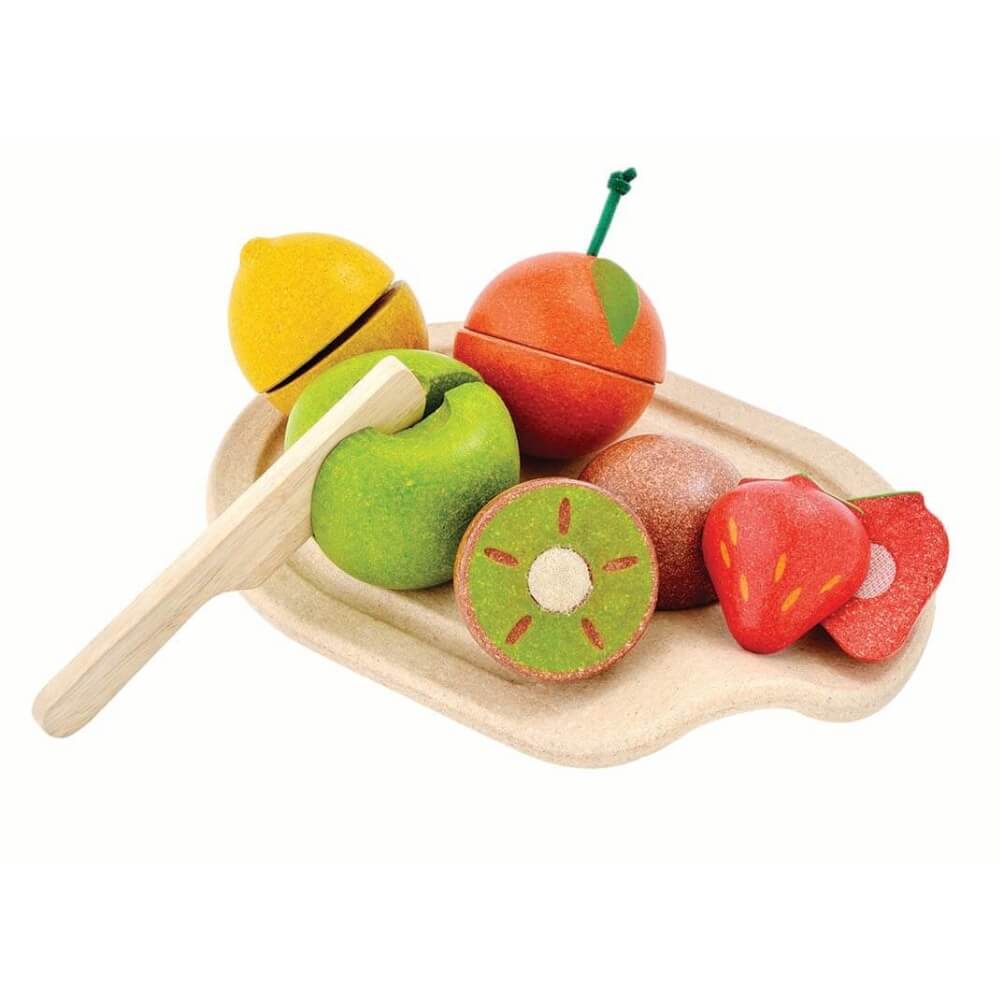 PlanToys Lernfrüchte Schneidebrett Obst schneiden - Heldenspielzeug
