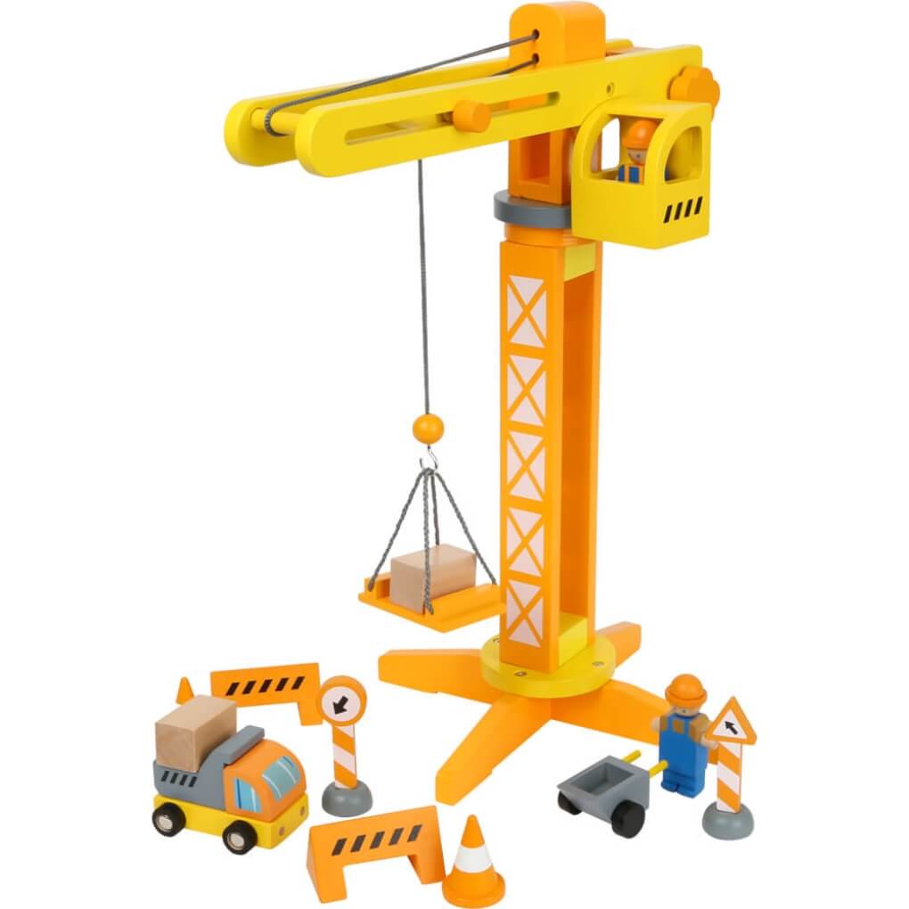 Small Foot Baukran mit Baustellenzubehör (13 Teile) - Heldenspielzeug