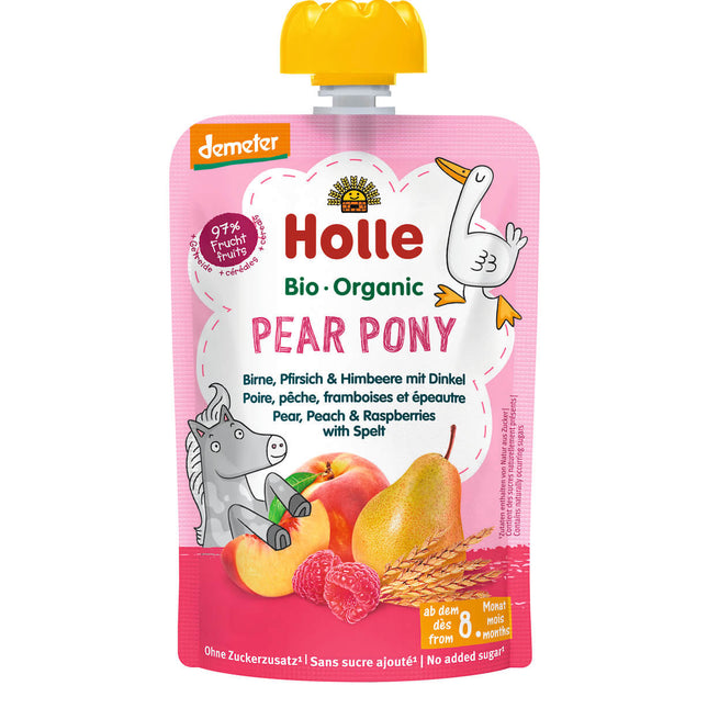 Holle Pouchy Pear Pony Demeter Birne, Pfirsich, Himbeere, Dinkel 100g