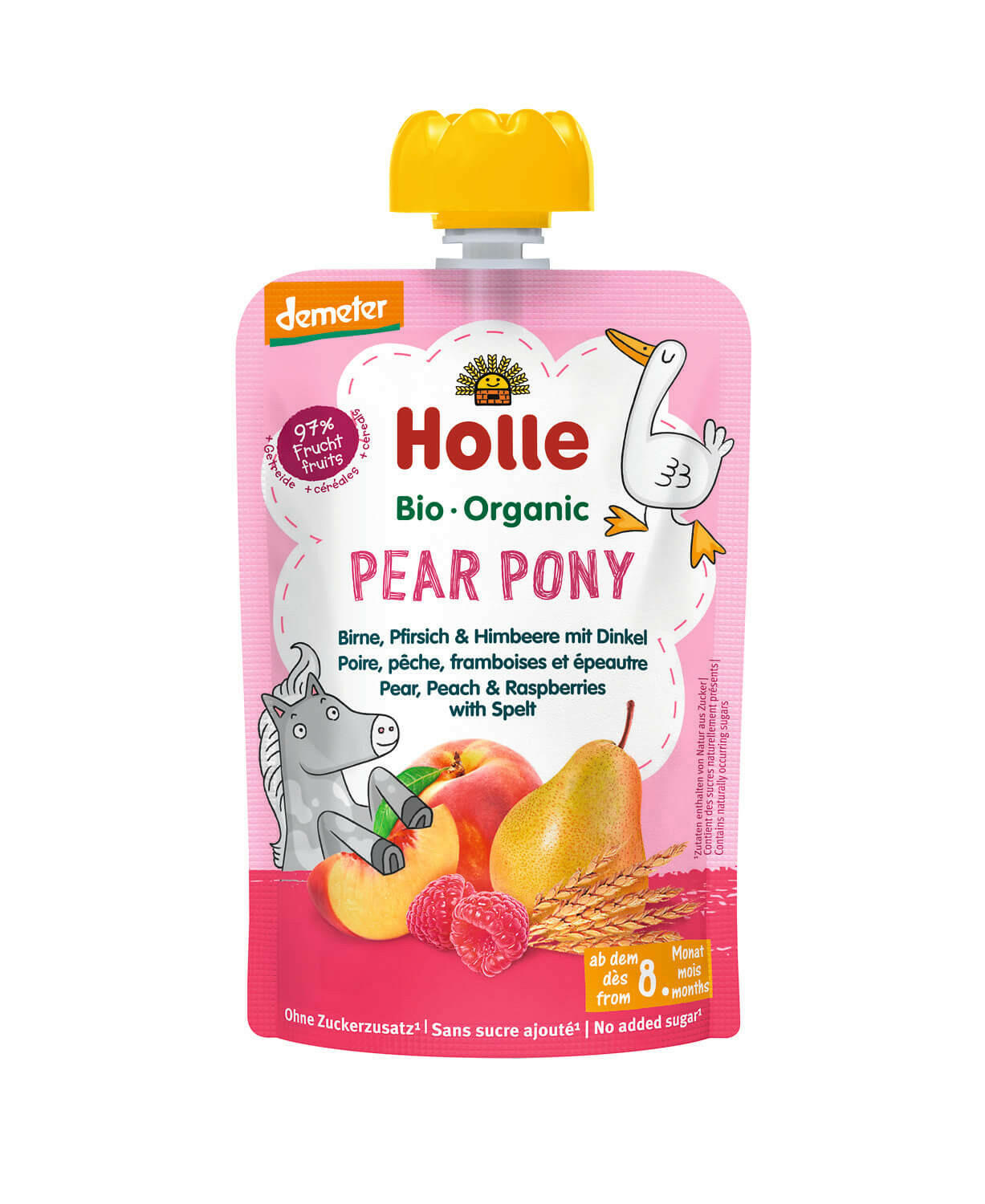 Holle Pouchy Pear Pony Demeter Birne, Pfirsich, Himbeere, Dinkel 100g