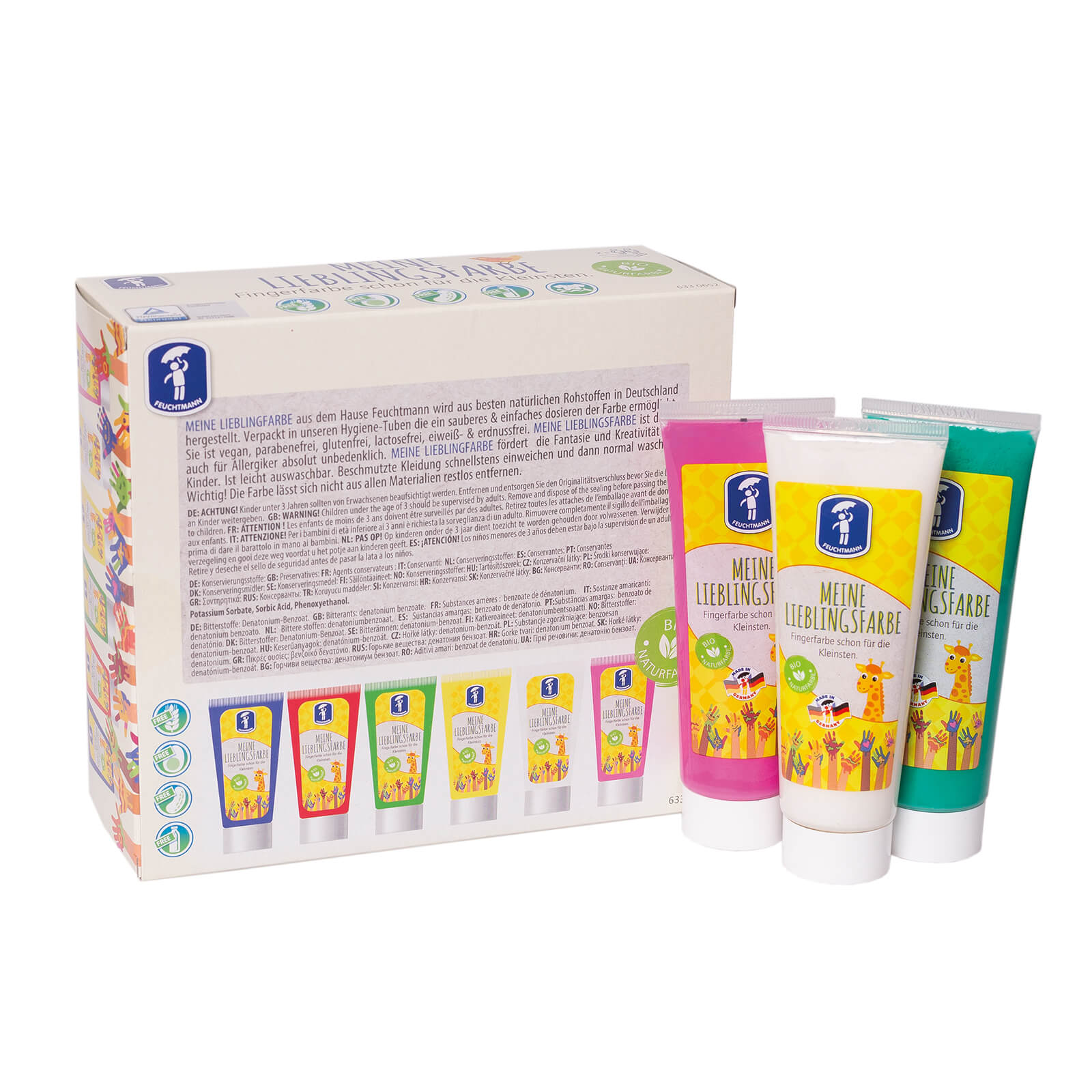 Feuchtmann MEINE LIEBLINGSFARBE –BASIC in Tuben Vegane & Hautfreundliche Fingerfarben für Kinder