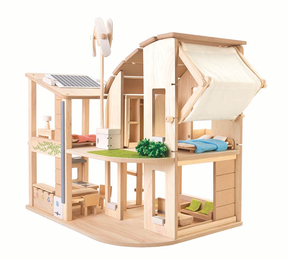 PlanToys Puppenhaus Öko inkl. Zubehör - Heldenspielzeug