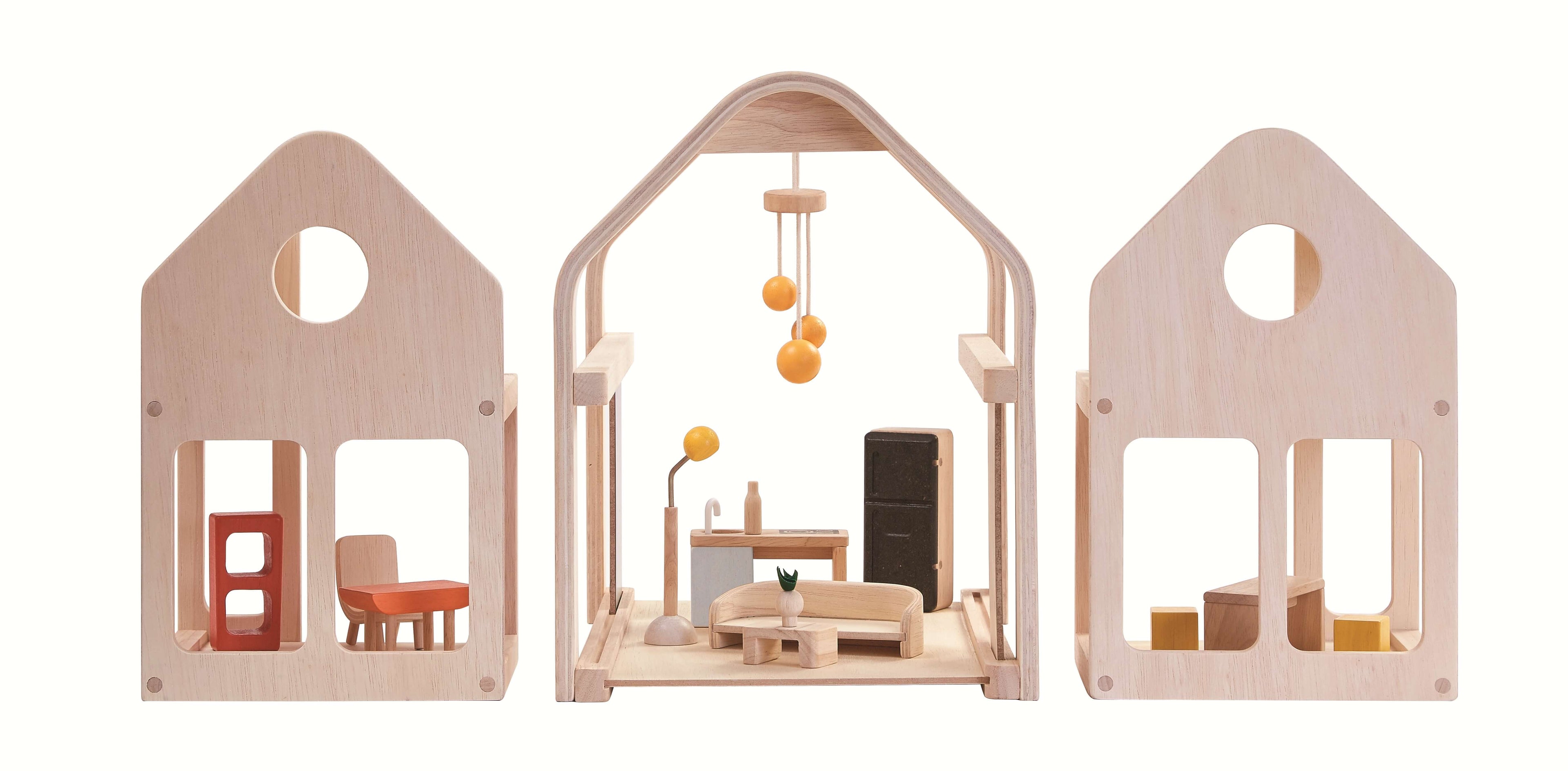 PlanToys Puppenhaus Möbliert zum Mitnehmen - Heldenspielzeug