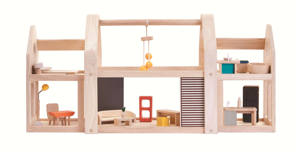 PlanToys Puppenhaus Möbliert zum Mitnehmen - Heldenspielzeug
