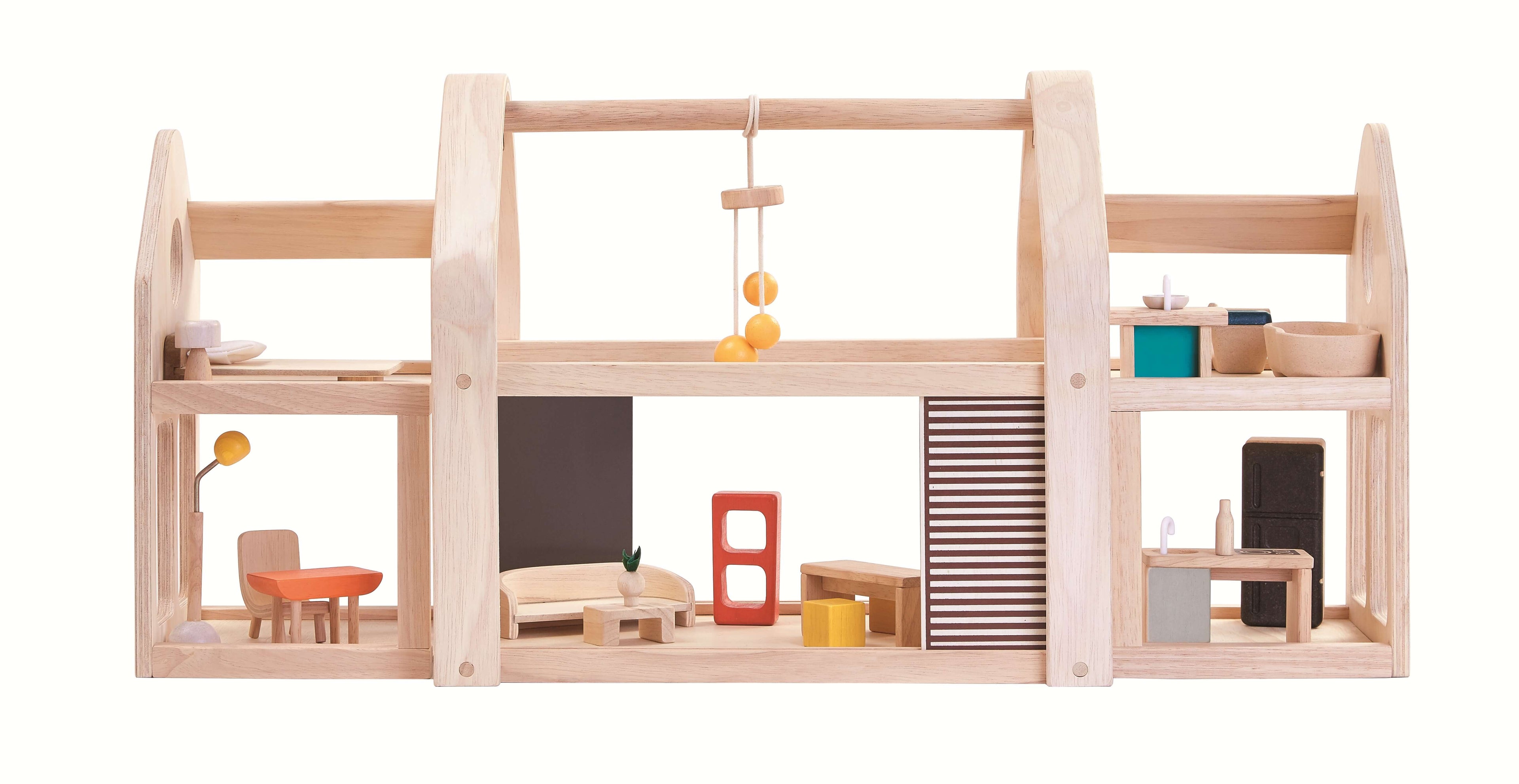 PlanToys Puppenhaus Möbliert zum Mitnehmen - Heldenspielzeug