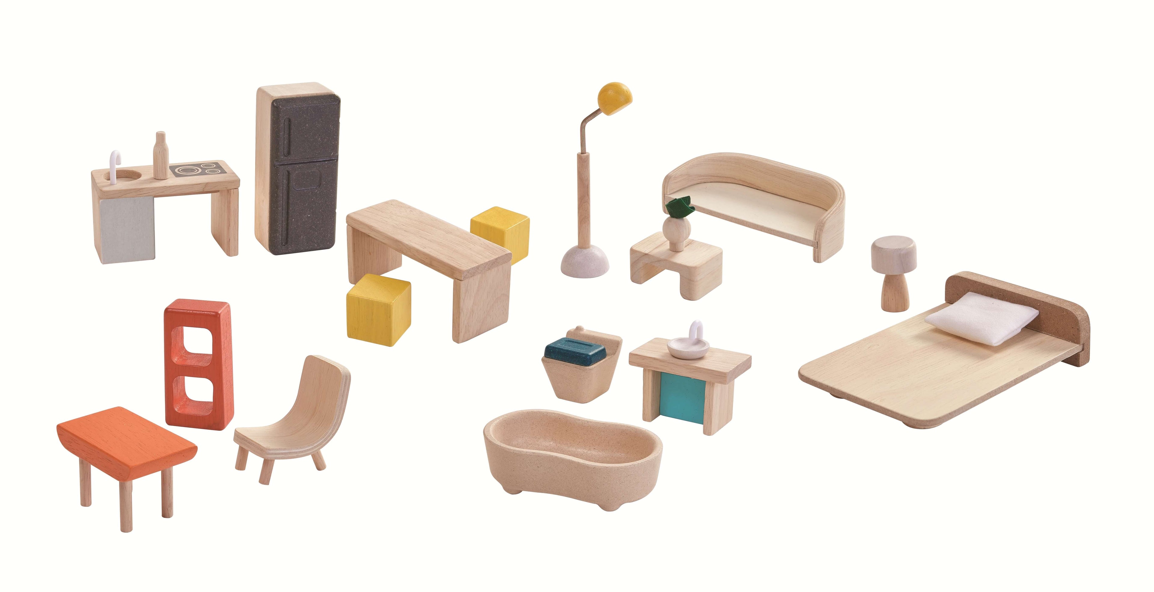 PlanToys Puppenhaus Möbliert zum Mitnehmen - Heldenspielzeug