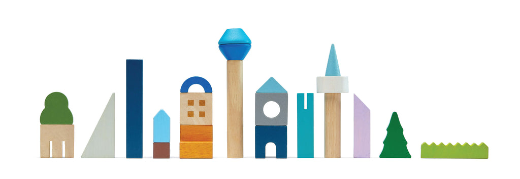PlanToys Spielklötze Holzbausteine Großstadt - Heldenspielzeug