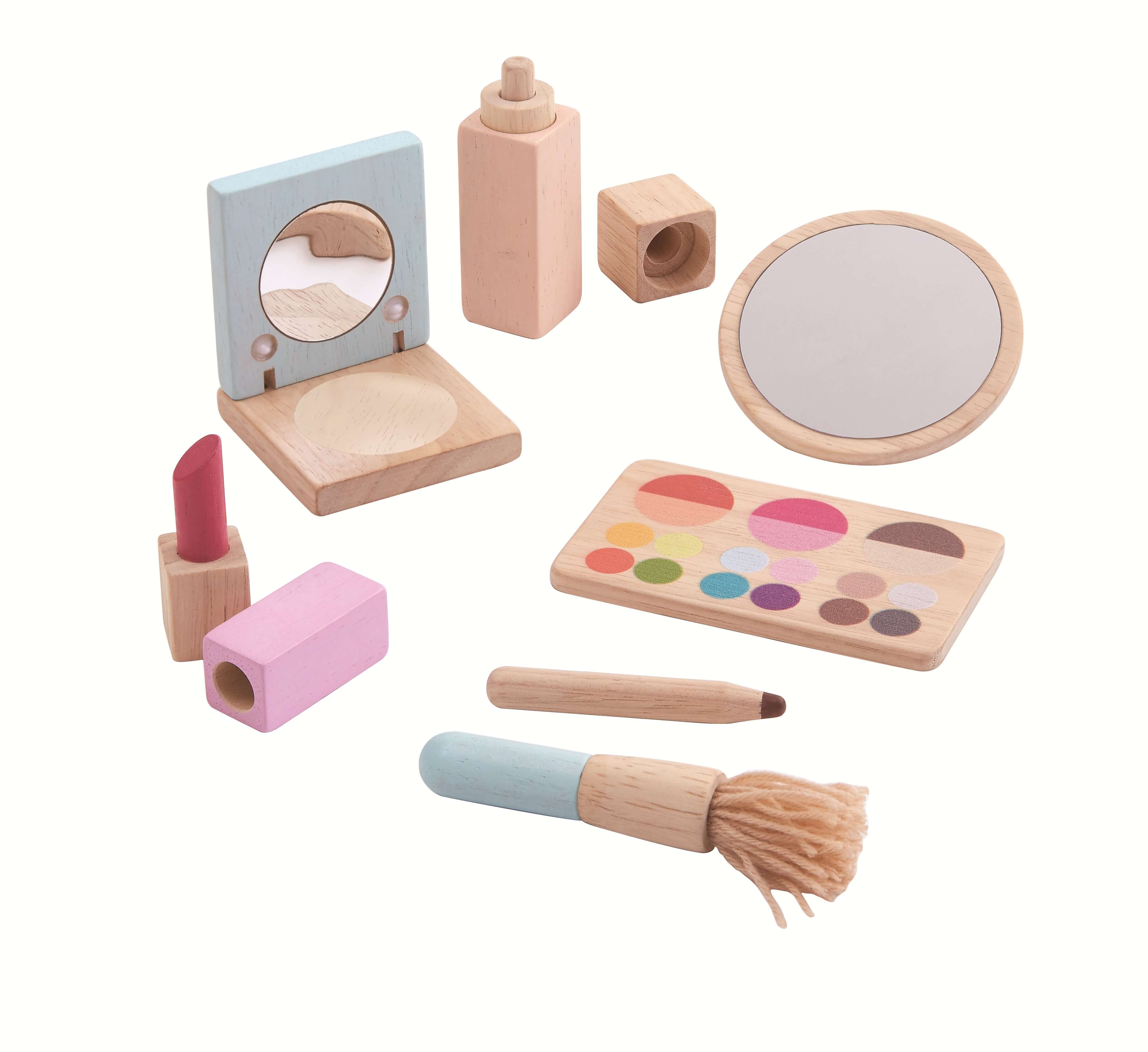 PlanToys Kinder Schminktasche aus Holz Makeup Spielset (8 Teile) - Heldenspielzeug