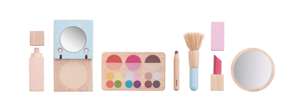 PlanToys Kinder Schminktasche aus Holz Makeup Spielset (8 Teile) - Heldenspielzeug