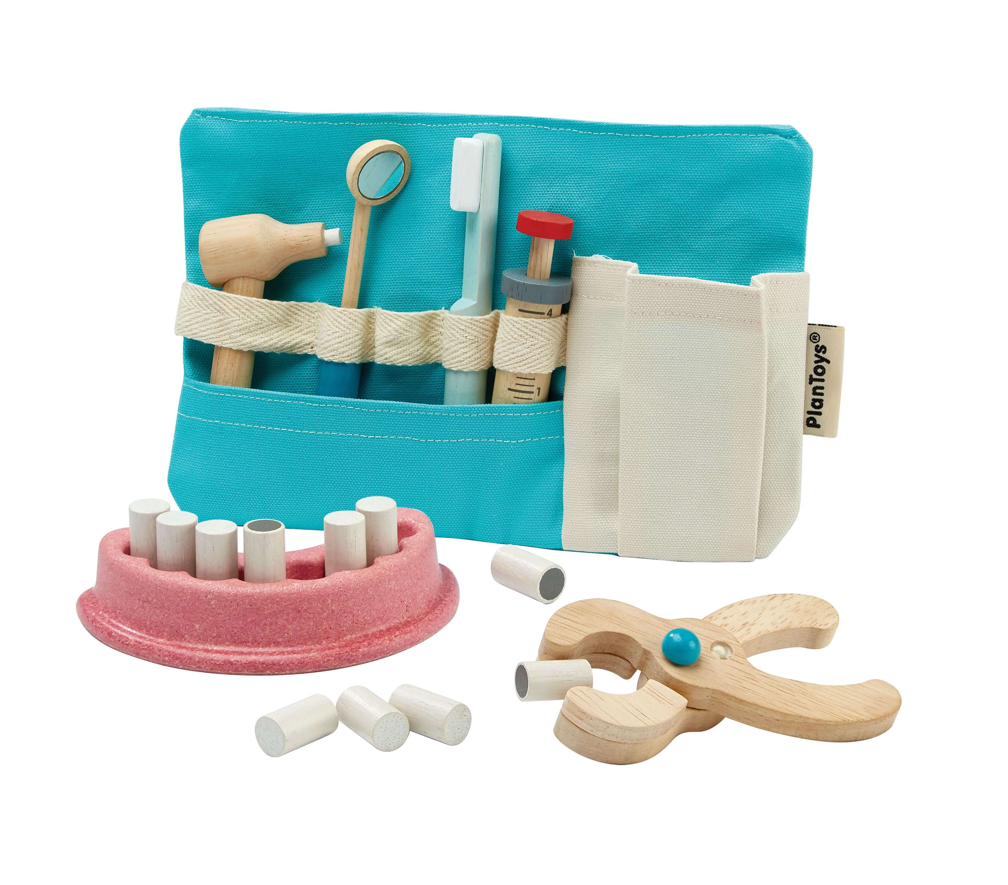 PlanToys Kinder Zahnarzt Set aus Holz (13 Teile) - Heldenspielzeug