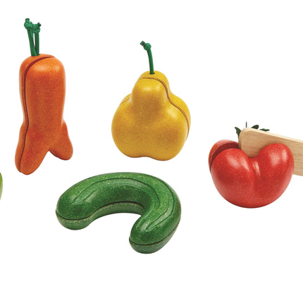 PlanToys Krummes Obst & Gemüse Schneideset (6 Teile) - Heldenspielzeug