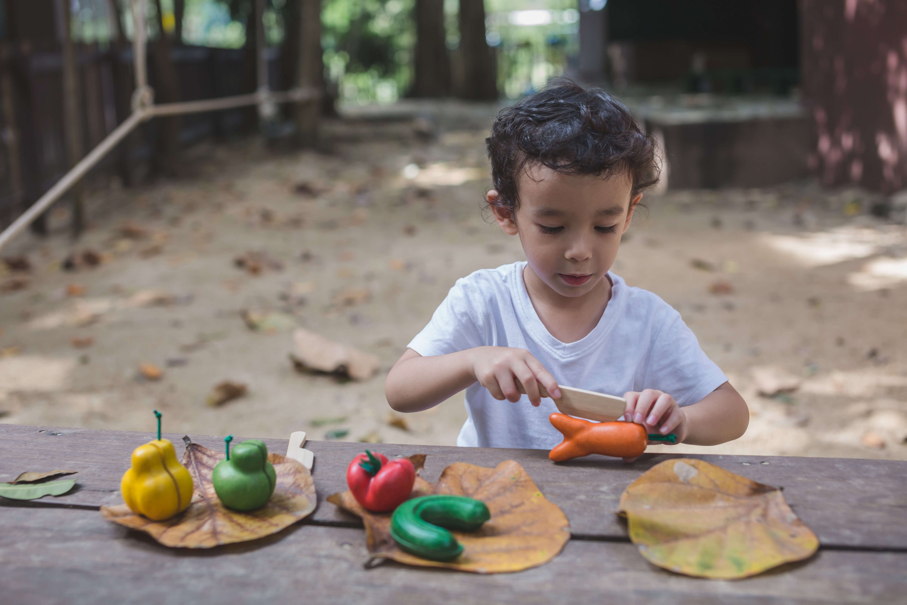 PlanToys Krummes Obst & Gemüse Schneideset (6 Teile) - Heldenspielzeug