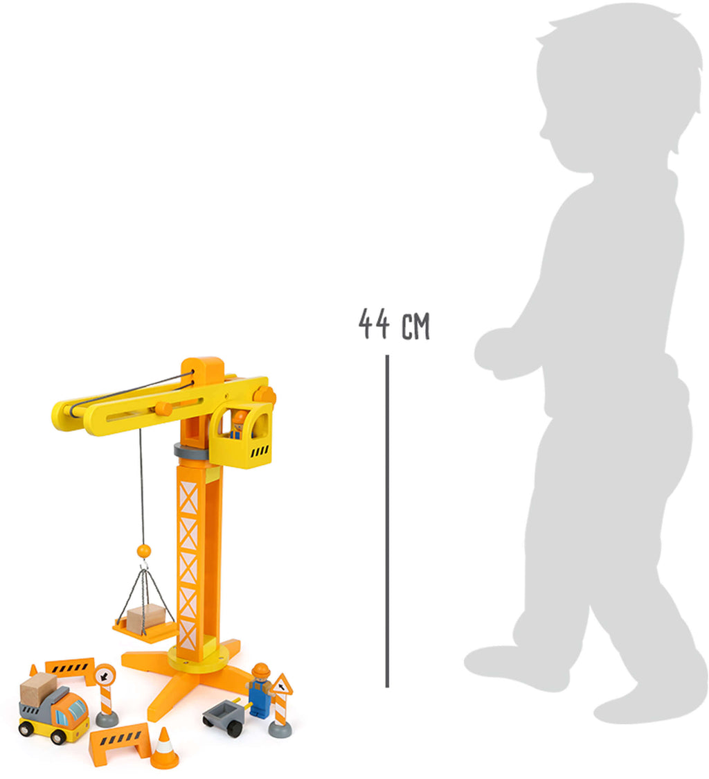 Small Foot Baukran mit Baustellenzubehör (13 Teile) - Heldenspielzeug