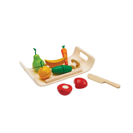PlanToys Holz Lernfrüchte Gemüse & Obst inkl. Tablett