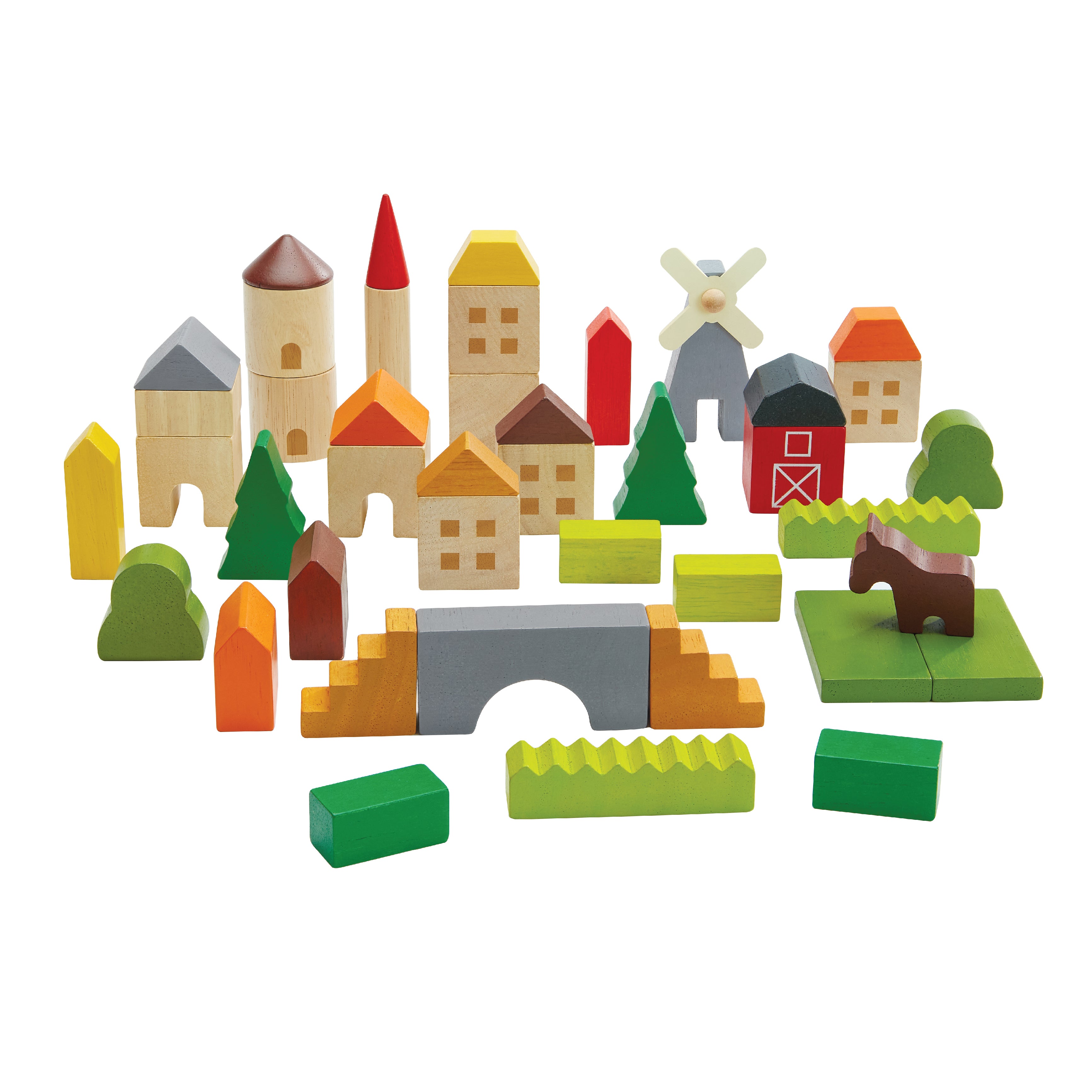 PlanToys Spielklötze Holzbausteine Dorf - Heldenspielzeug